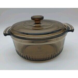 Vintage Anchor Hocking FIRE KING Amber Brown Glass 1 Qt Cooking Pot & Lid #1436